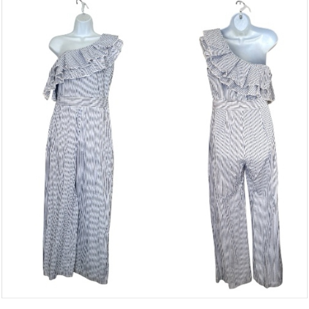 Lost Ink One-Shoulder Striped Jumpsuit. Size M - Picture 3 of 13